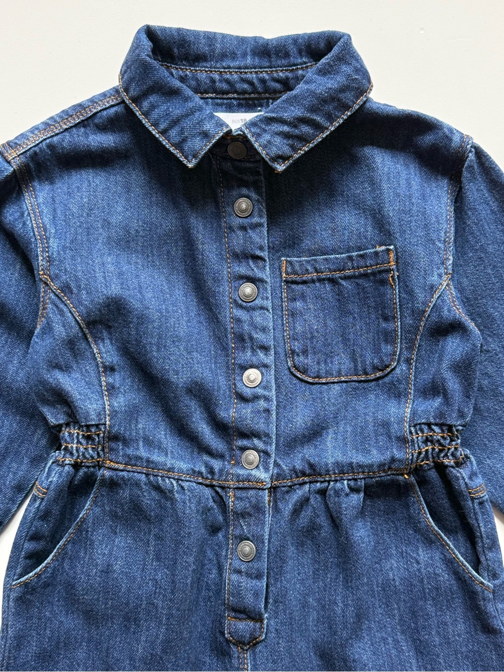 Zara Girls Blue Denim Snap-Up Long-Sleeve Jumpsuit - Size 18-24M - Picture 2 of 12
